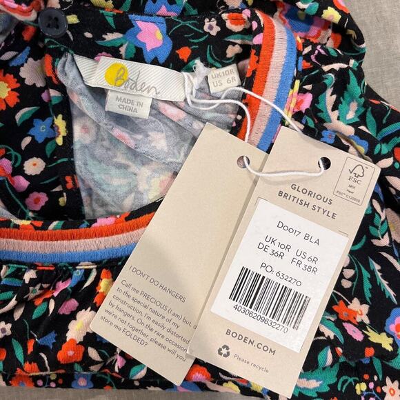 Boden Floral Jersey Maxi Dress Long Sleeve Embroidered Neck Line 6R NWT - Picture 3 of 10